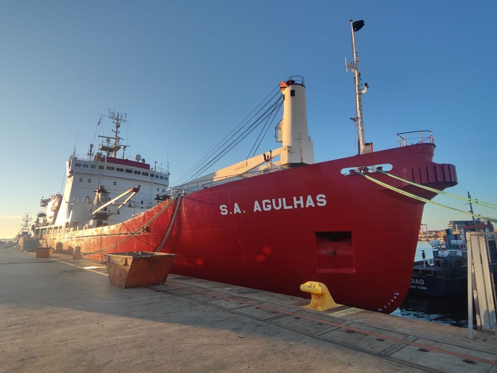 Red hull of the S.A. Agulhas alongside in Cape Town