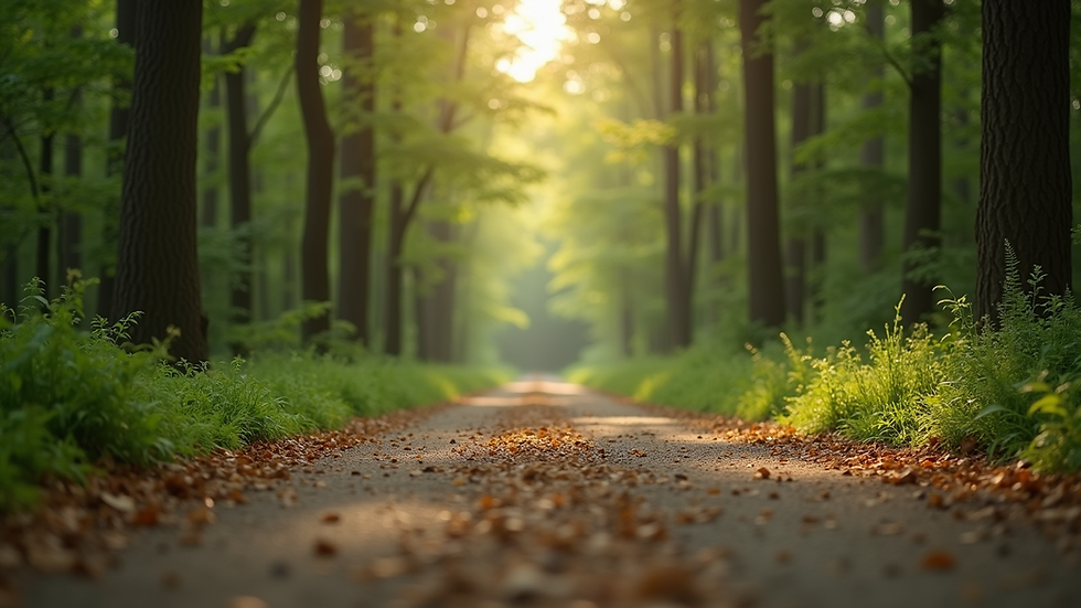 Close-up view of a serene nature path surrounded by trees