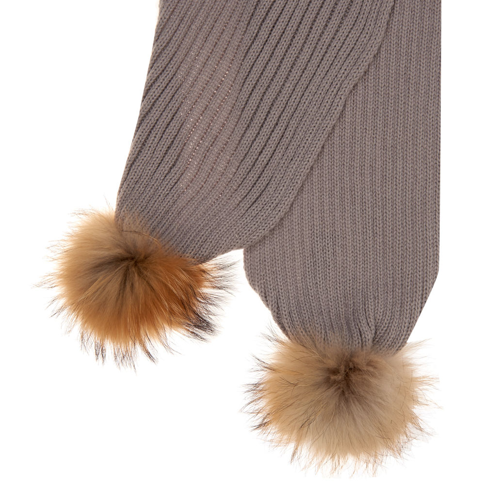 Woollen Scarf With One Fur Bobble
