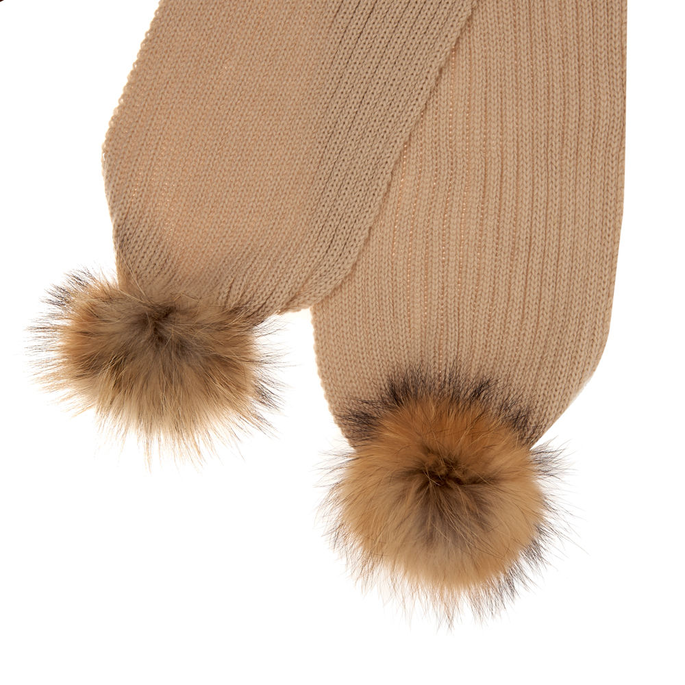 Woollen Scarf With Two Fur Bobbles