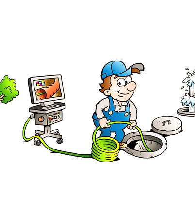 cartoon doing a video inspection on a sewer
