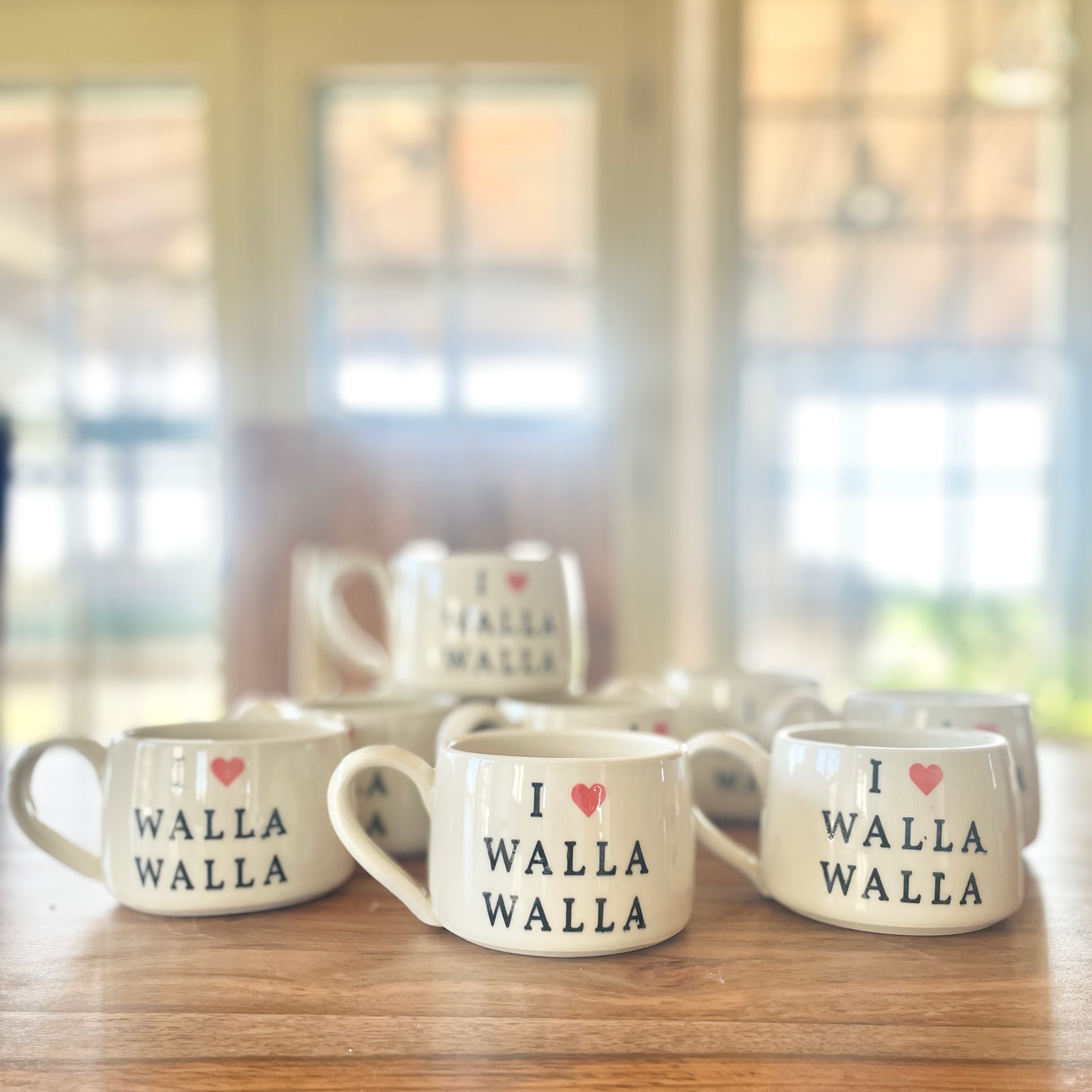 close up handcrafted " I love walla walla" mug