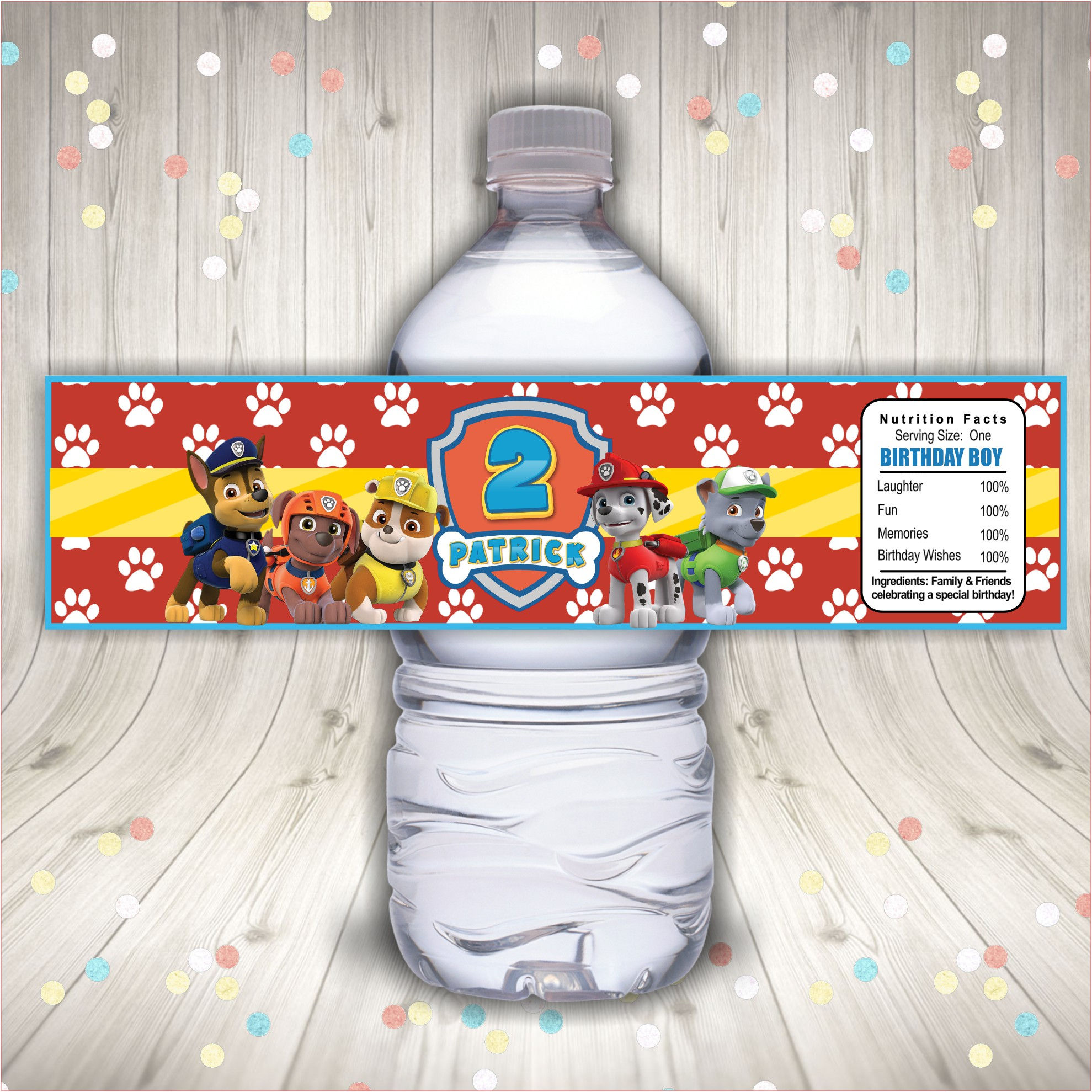 Paw Patrol Themed Waterbottle Labels