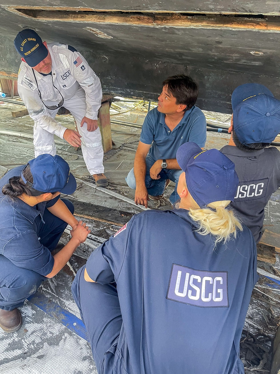 US Coast Guard in Honolulu Hawaii letting vida mia crew and other coast guard reps know about the fix.