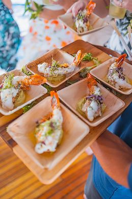 Shrimp being served on vida mia