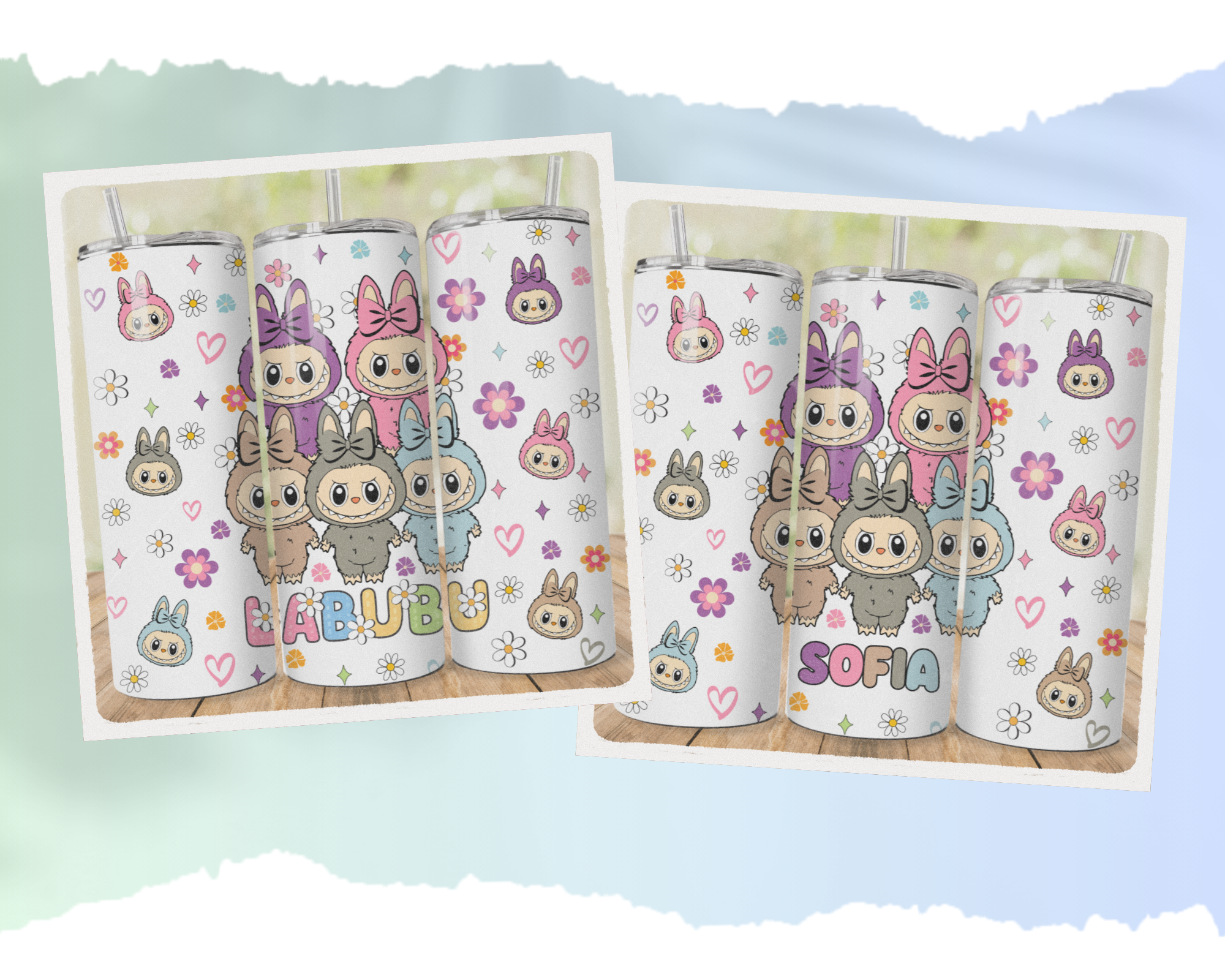 PERSONALISE 'LABUBU INSPIRED THE MONSTERS' 600ML S/S GLOSSY TUMBLER & STRAW.