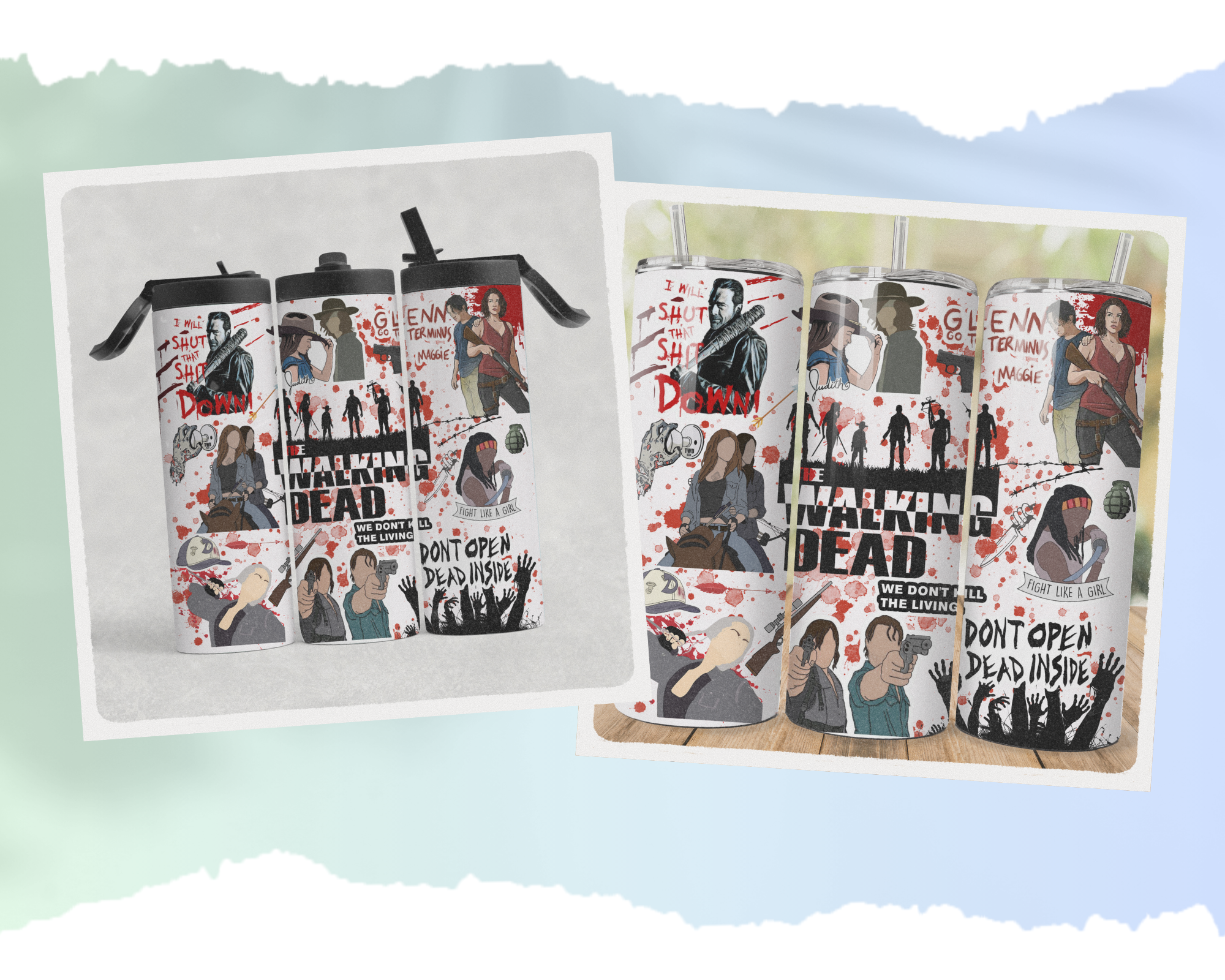 'THE WALKING DEAD' 600ML S/S TUMBLER WITH SLIDE LOCK LID & STRAW OR  SPORTS LID.