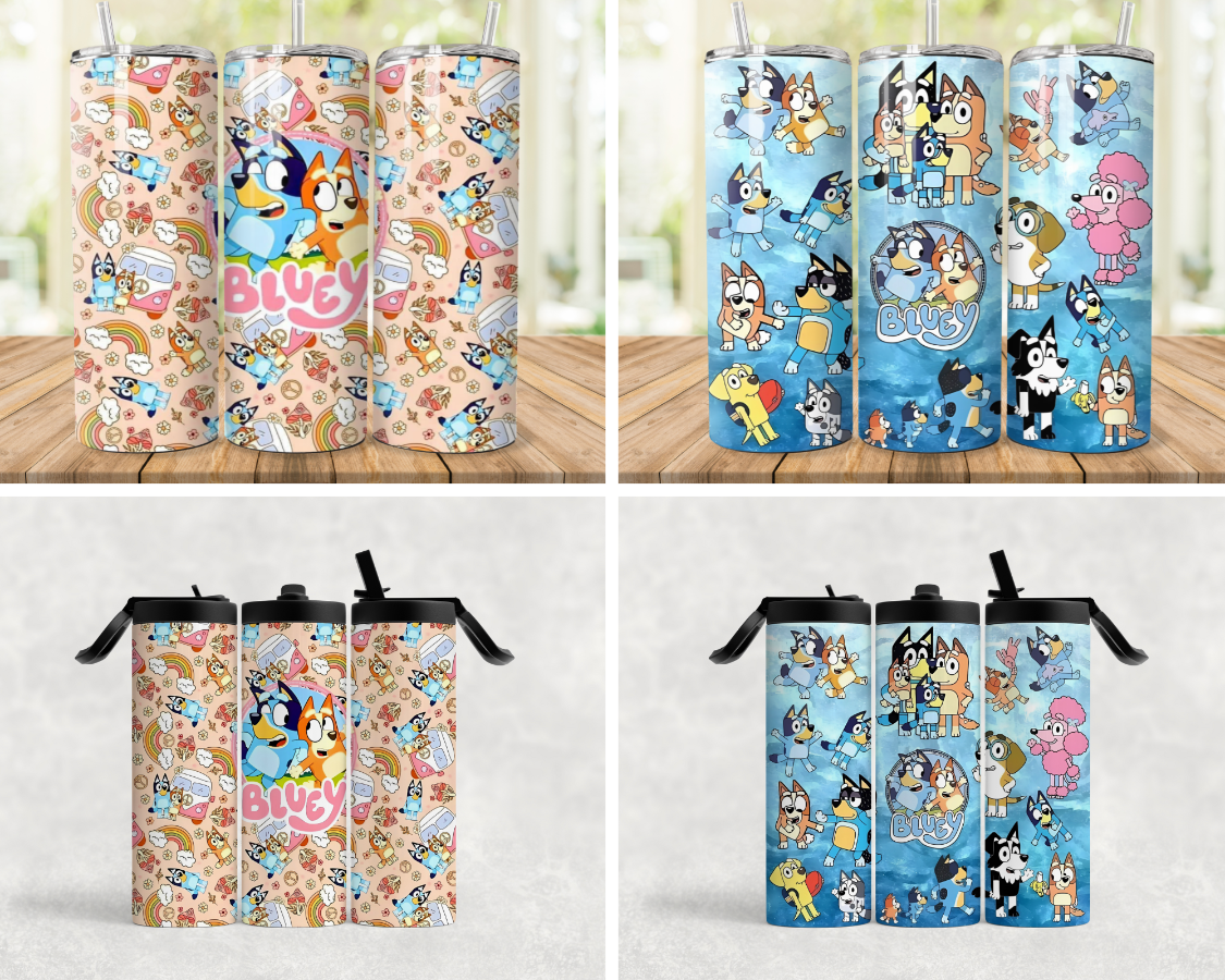 'BLUEY & FRIENDS' 600ML S/S TUMBLER WITH SLIDE LOCK LID & STRAW OR SPORT LID.