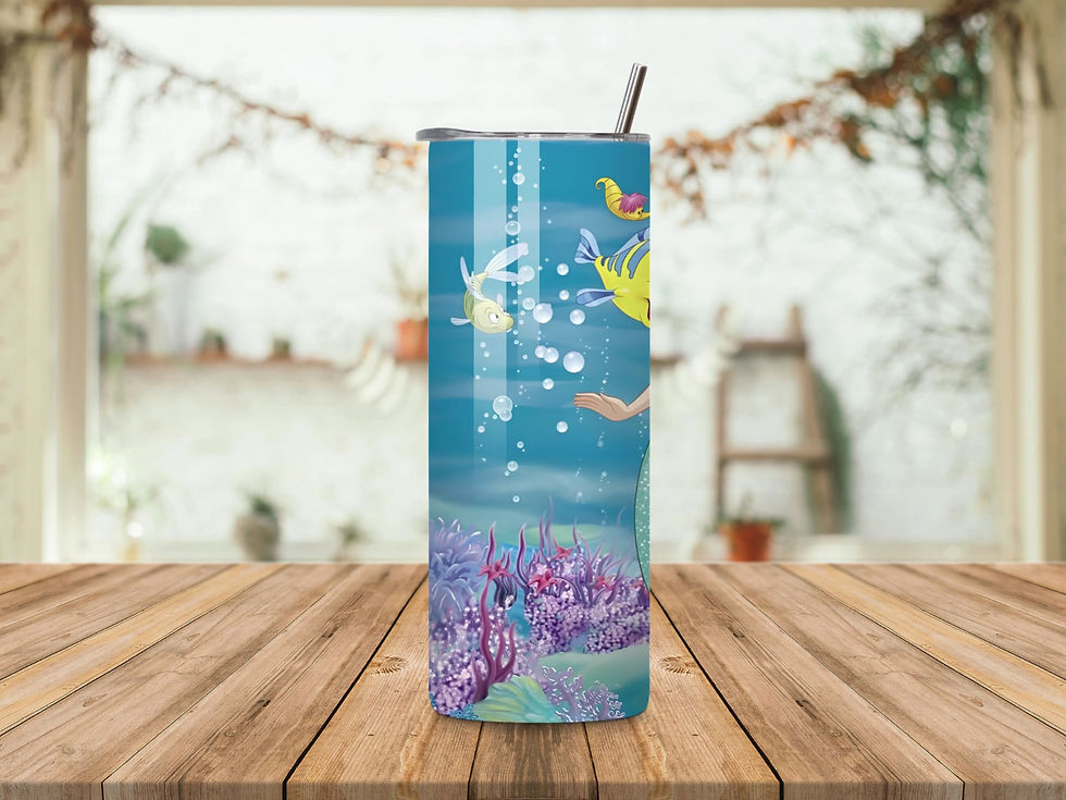 Thumbnail: PERSONALISE 'ARIEL & FLOUNDER' 600ML (20OZ) S/S GLOSSY THERMAL TUMBLER &  STRAW.