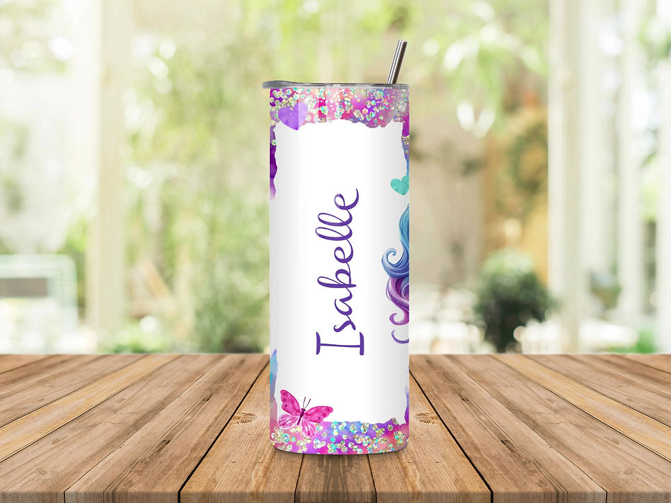 Thumbnail: PERSONALISED 'PINKY PURPLE UNICORN' 600ML S/STEEL GLOSSY THERMAL TUMBLER & STRAW