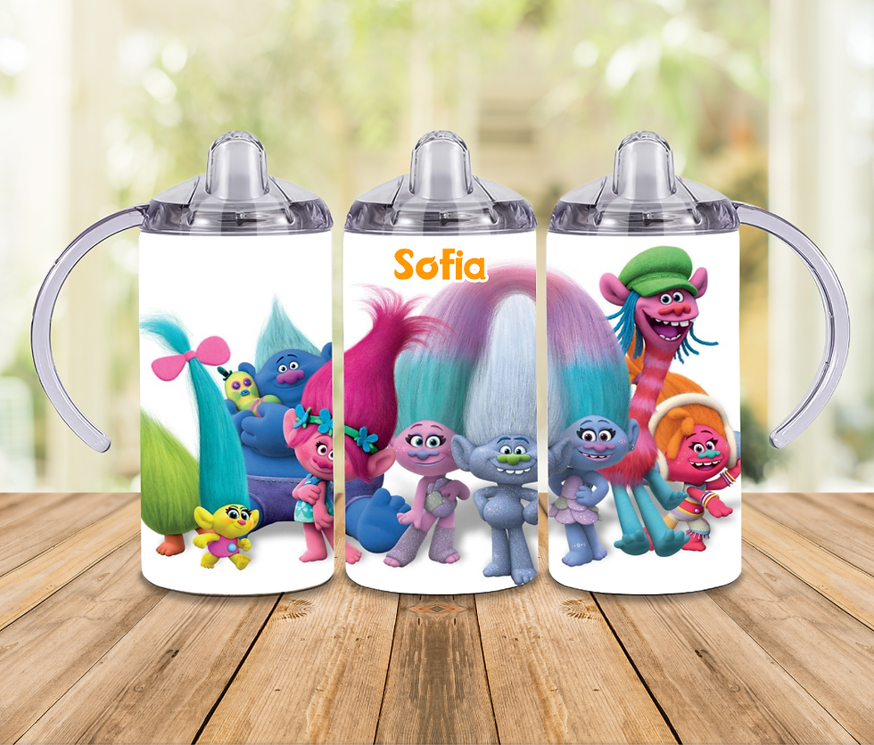 Thumbnail: PERSONALISE 'TROLLS' 350ML S/STEEL SIPPY CUP/TUMBLER, 2 LIDS & STRAW.