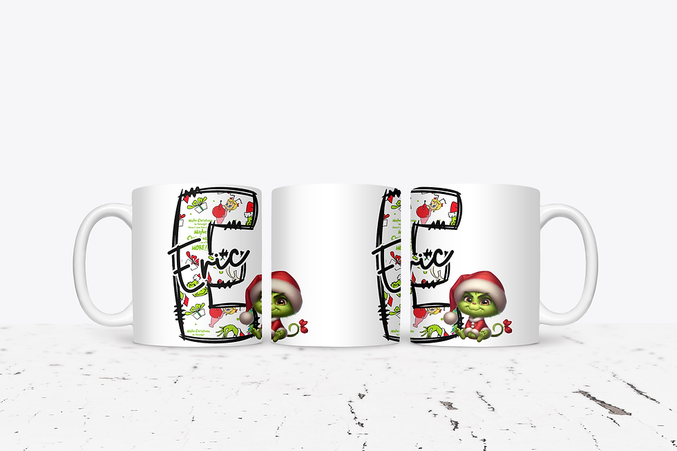 Thumbnail: PERSONALISED 'GRINCH KID' INITIAL 325ML (11OZ) CERAMIC MUG.