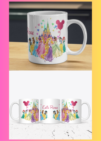 PERSONALISED 'DISNEY PRINCESSES' 325ML (11OZ) CERAMIC MUG.
