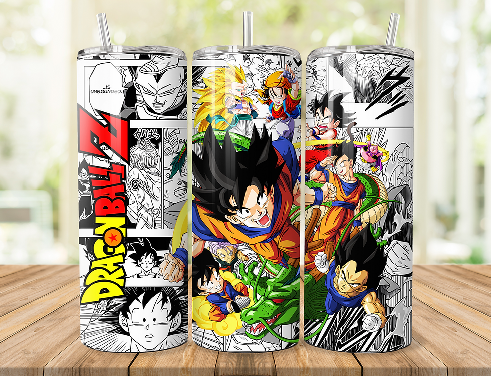 'DRAGON BALL Z' 600ML STAINLESS STEEL GLOSSY THERMAL TUMBLER & STRAW.