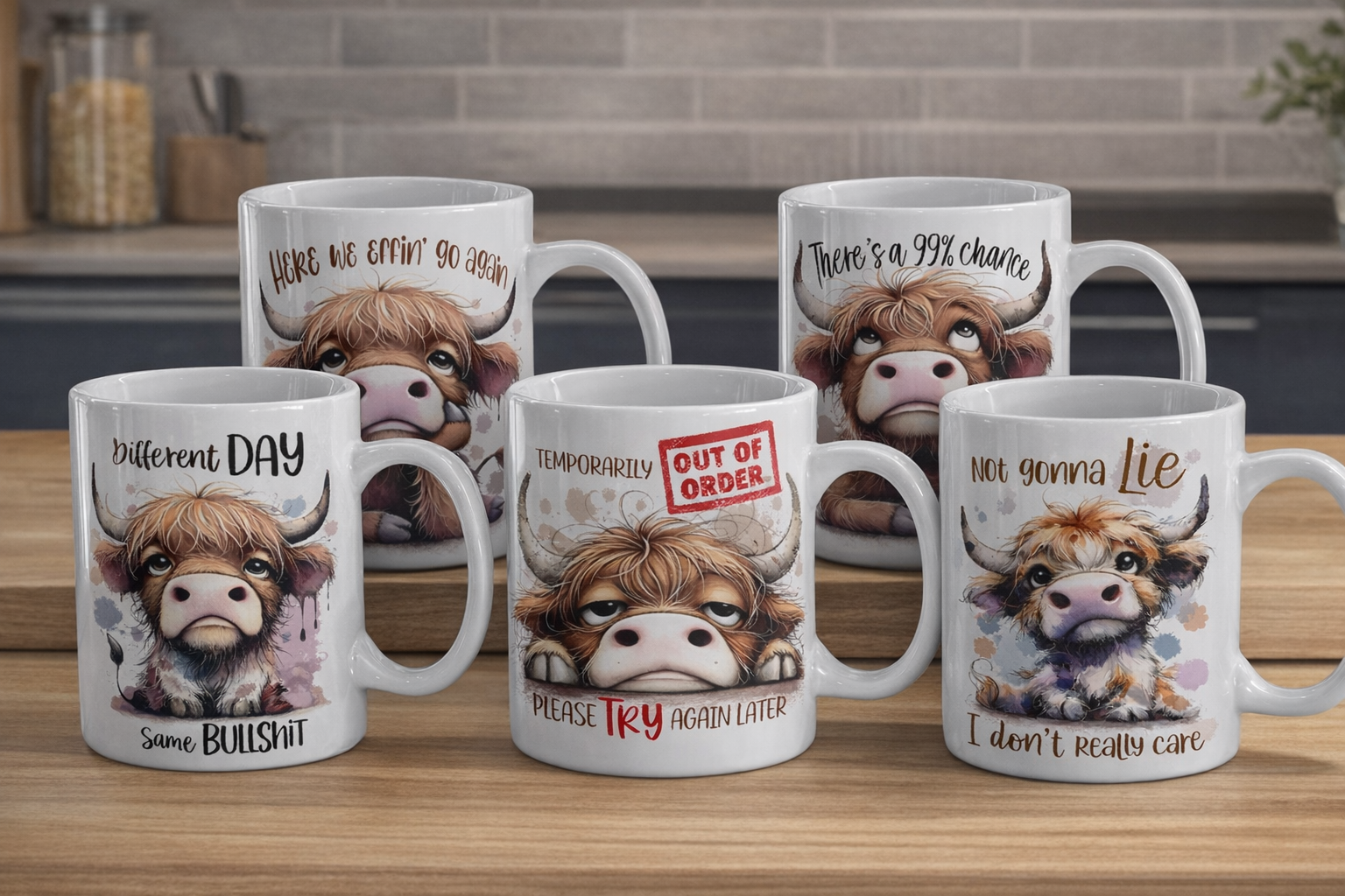 Funny Highland Cow Sass Attitude & Everyday Humour 11oz Glossy Ceramic Mug.