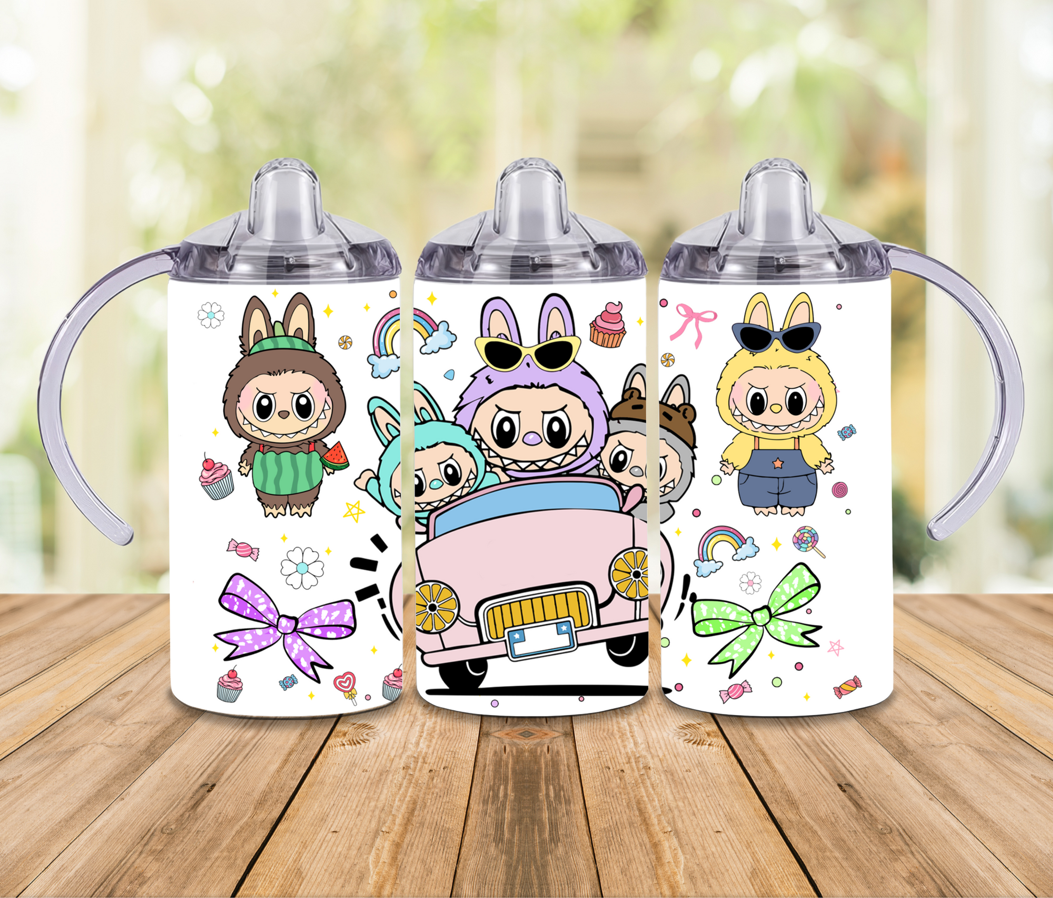 PERSONALISED 'LABUBU' 350ML (12OZ) S/S GLOSSY SIPPY CUP, 2 LIDS & STRAW.