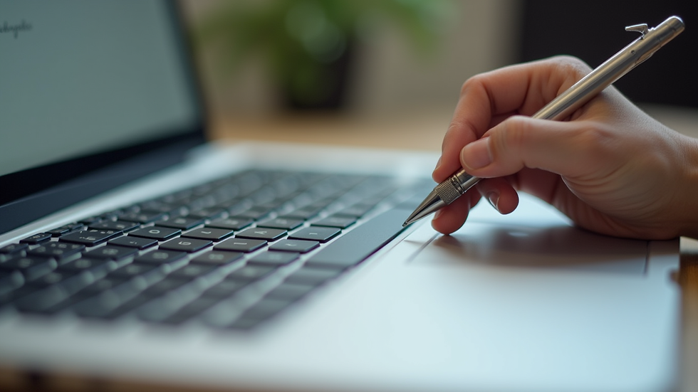Close-up view of a college application essay being written on a laptop
