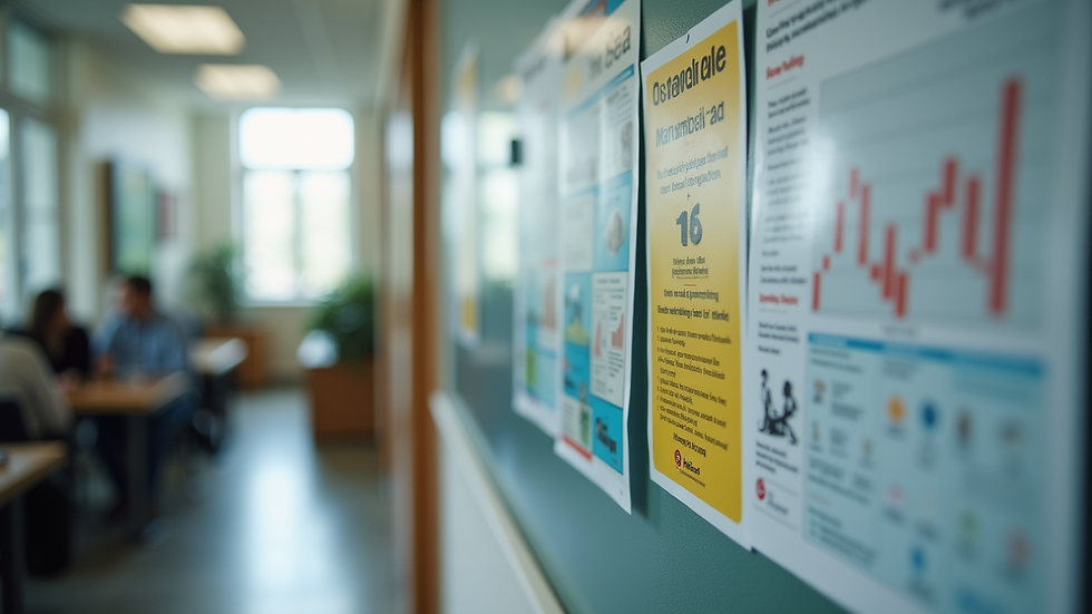 Close-up view of a financial aid office with brochures and informational posters
