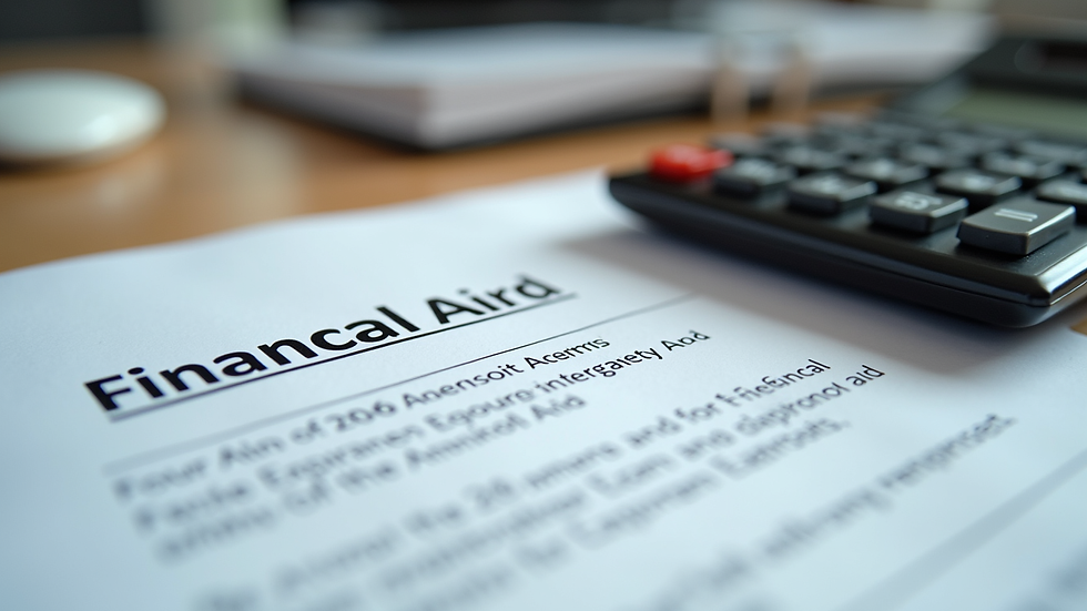 Close-up view of a financial aid form and calculator on a desk