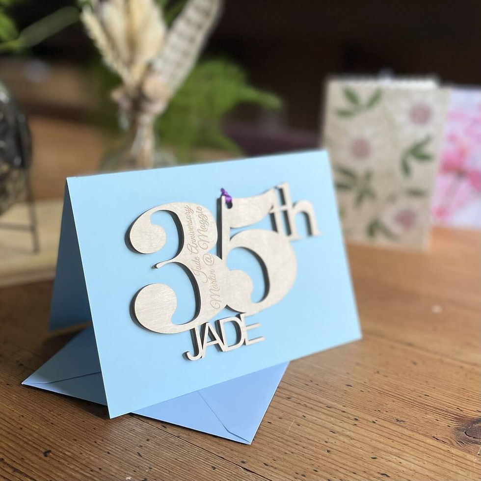 Thumbnail: Personalised 35th Jade Anniversary Meaning Card laser cut wooden motif