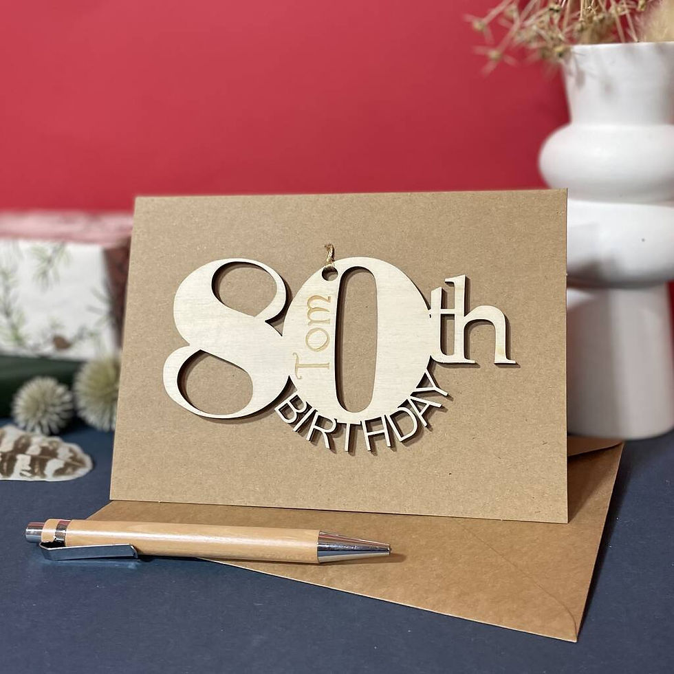 Wooden 80th Milestone Card on a craft brown card