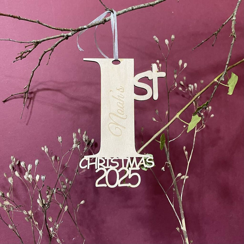 Thumbnail: Wooden tree decoration for baby's first Christmas