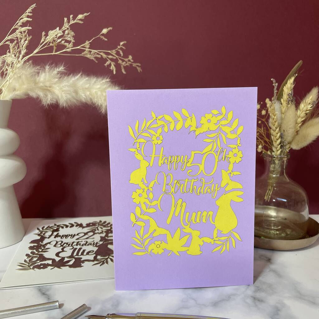 Lilac and yellow papercut personalised age card
