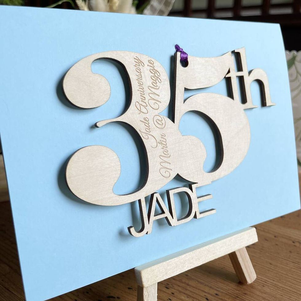 Personalised 35th Jade Anniversary Meaning Card on blue card