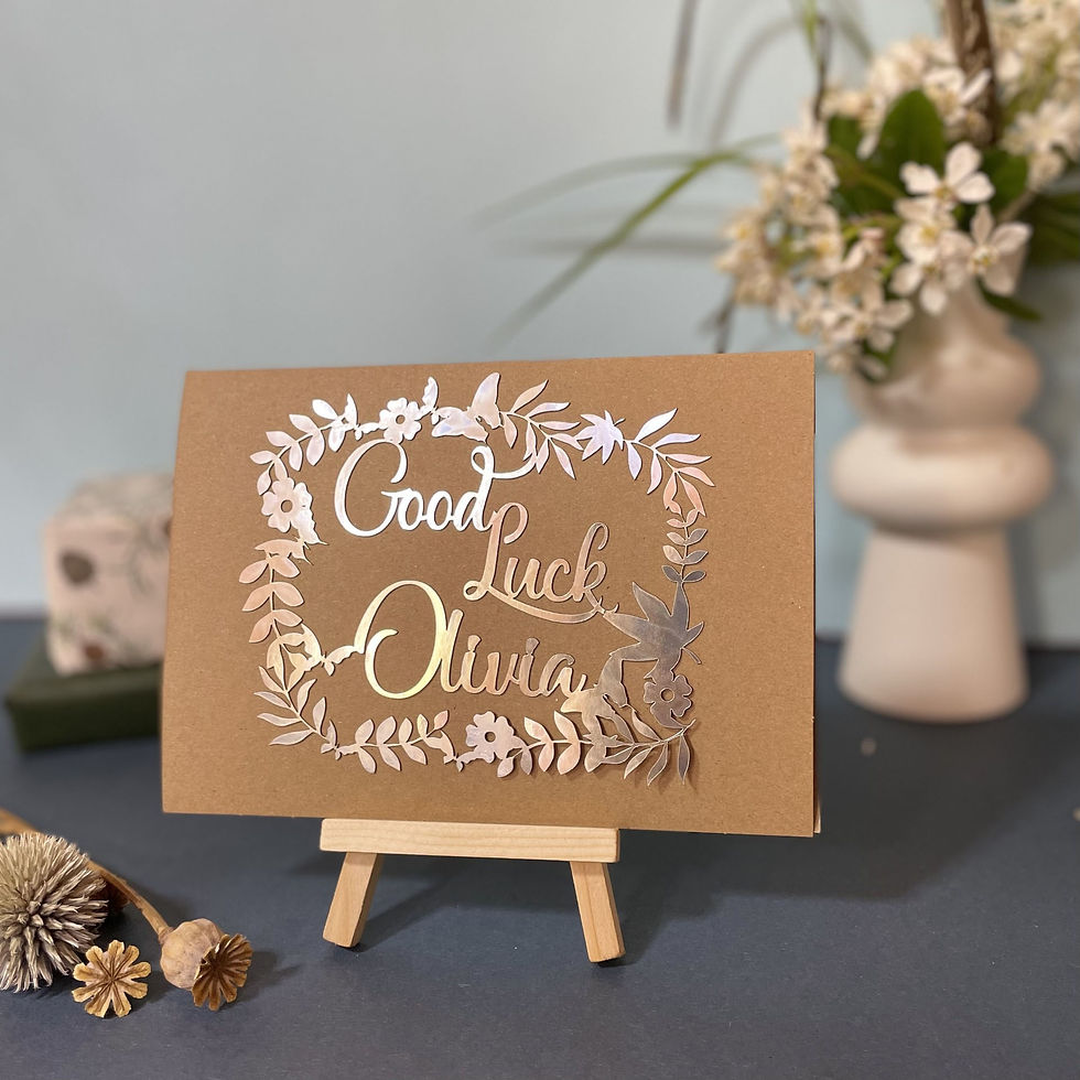 Personalised Good Luck Card lasercut name card