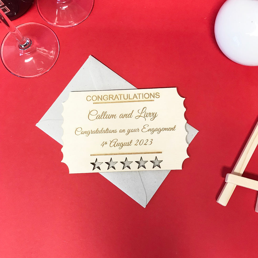 Wooden ticket style engagement card