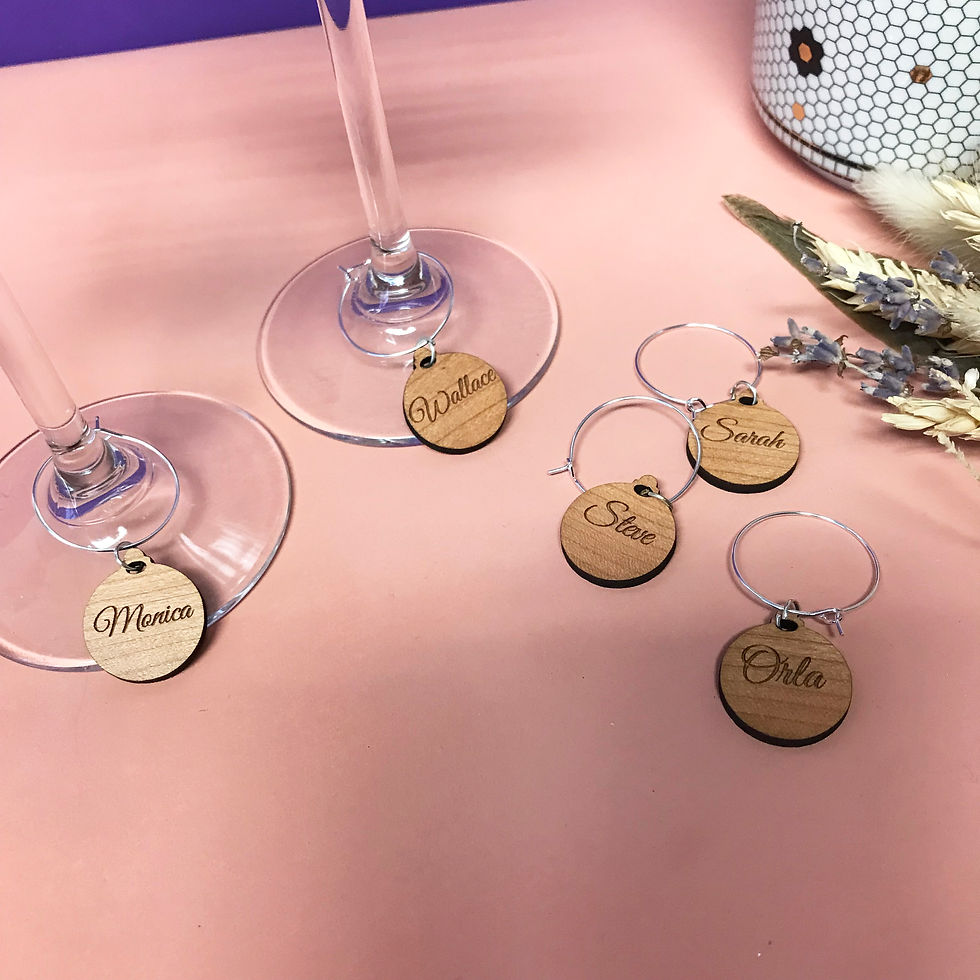 Thumbnail: Personalised party charms for wine glasses