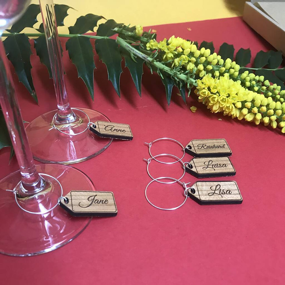 Thumbnail: wooden personalised identity tag for party glasses