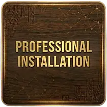 square wooden vector art button, in the center it says professional installation