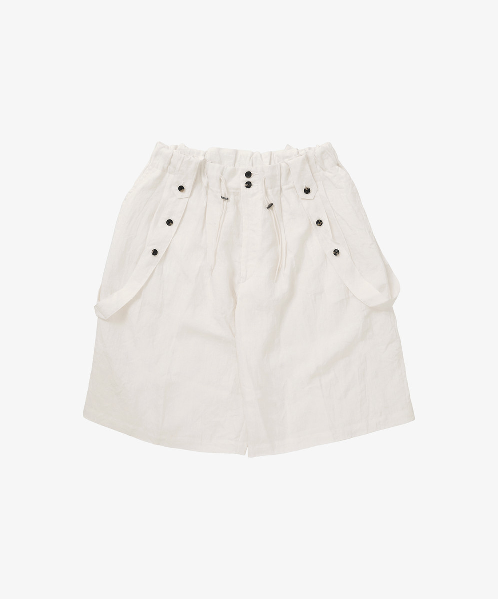 Circular Short Pants Linen White With Suspenders