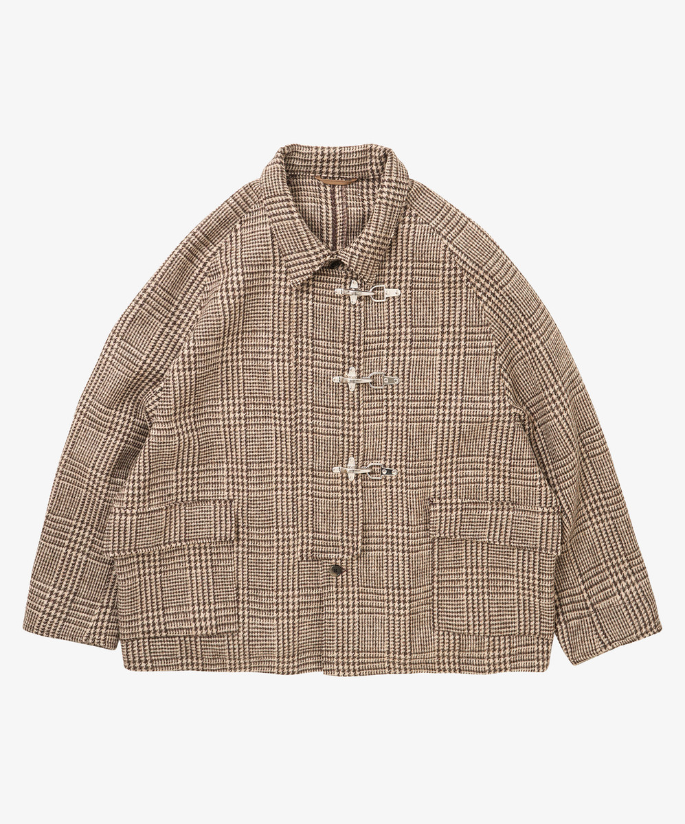 Fireman Coat Houndstooth Beige Multi Harris Tweed
