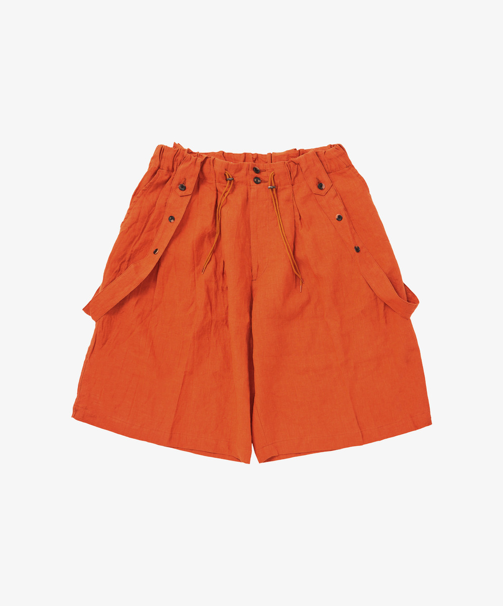 Circular Short Pants Linen Brique With Suspenders