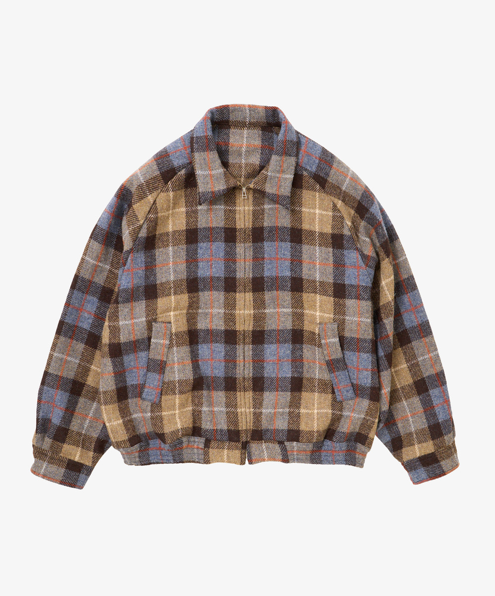Zip Up Blouson Plaid Harris Tweed