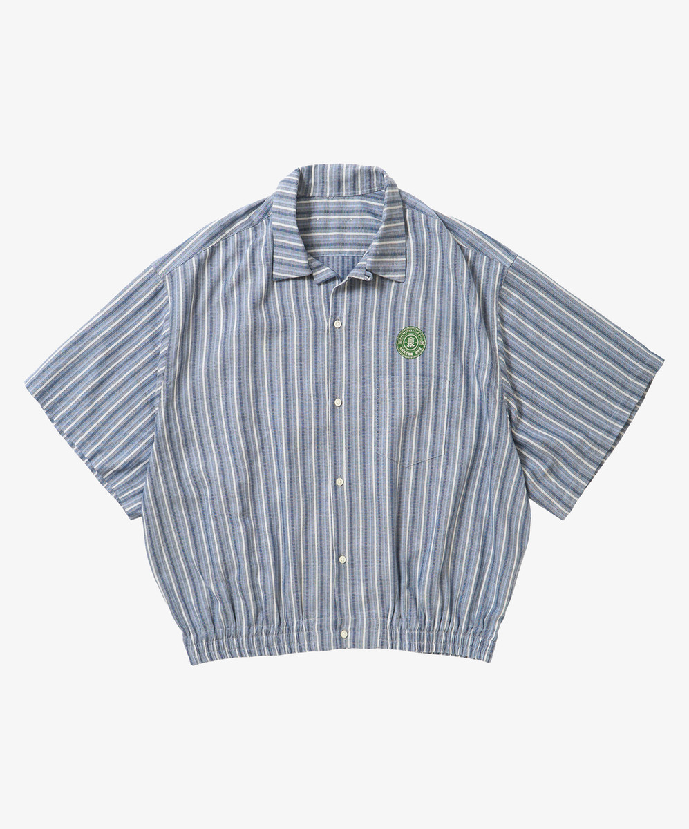 Banshu Ori Ribbed Shirts Blue Multi Stripe Short Sleeve