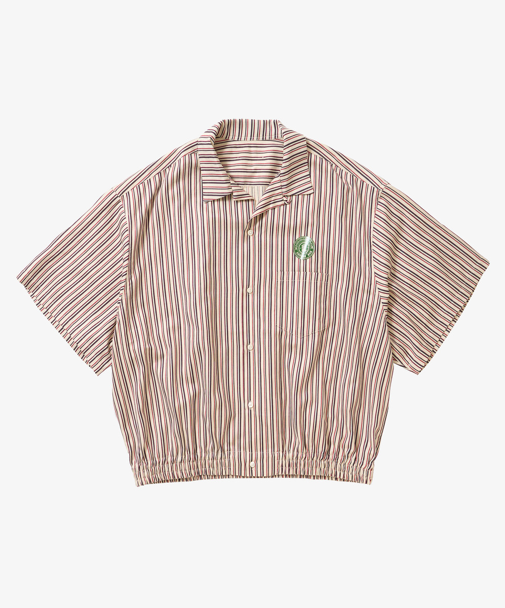 Banshu Ori Ribbed Shirts Red Black Stripe Short Sleeve