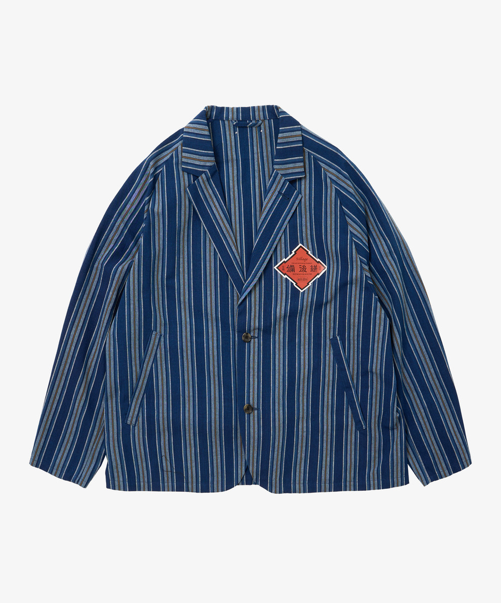 Bingo Kasuri Veste Two Button Yellow Navy Stripe