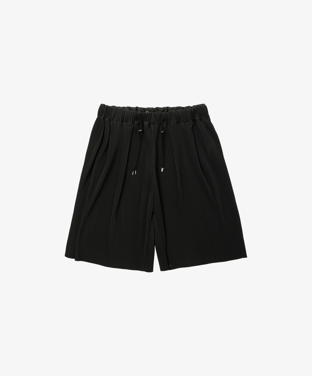 Circular Short Pants Pleats Black With Pockets