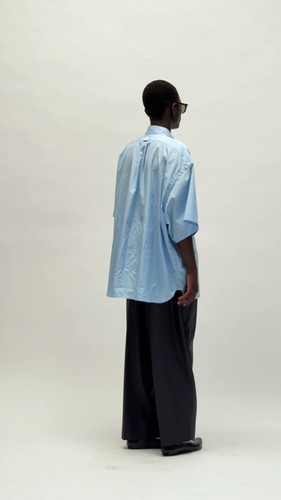 wide shirt with pocket thomas mason blue short sleeve | Sillage