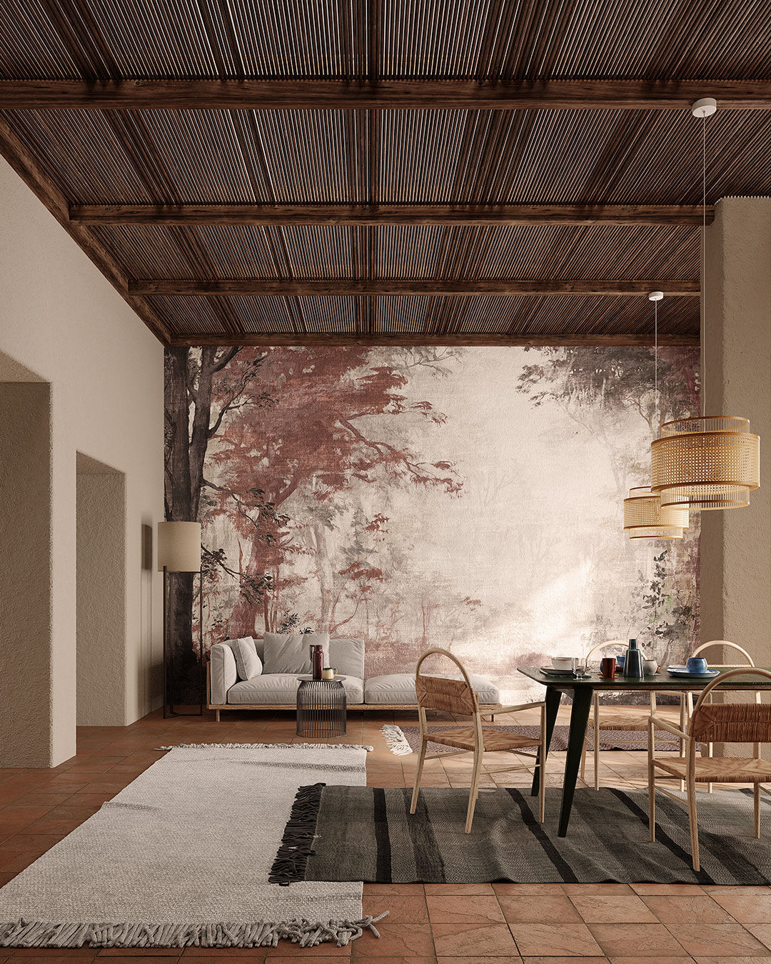 Tapetes Inkiostro Bianco Foresta Umbra | DEKORUM