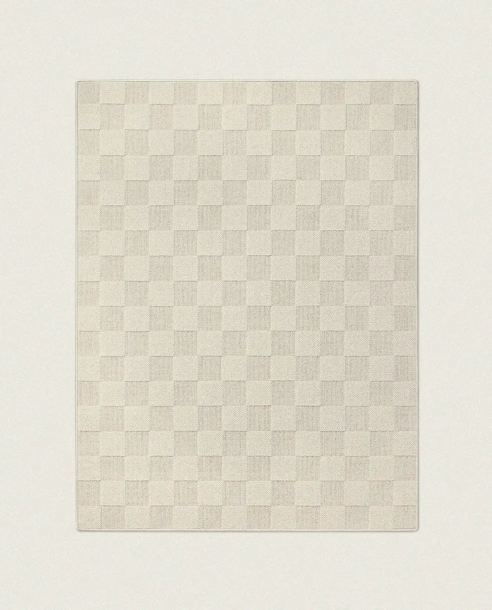 Thumbnail: balts Rols Manuela vilnas dizaina paklāji ar strukturētu režģa rakstu