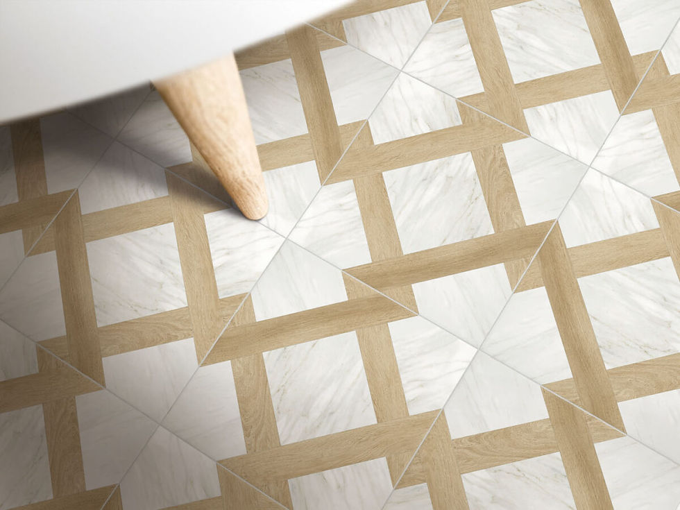 Rakstainas flīzes 25x25 – Keradom Marble & Wood uz grīdas