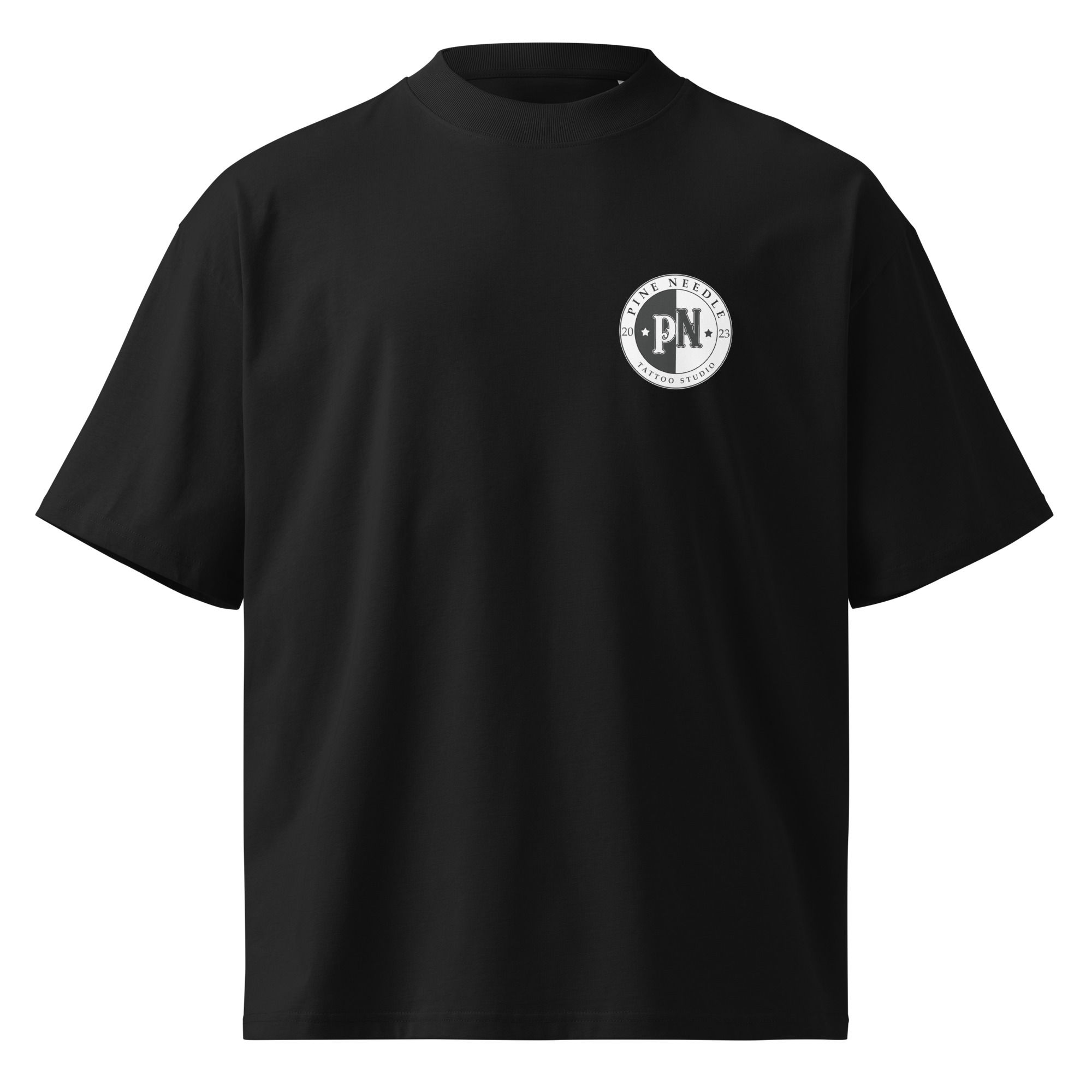 "Feelin' Pine Black" Unisex organic oversized high neck t-shirt