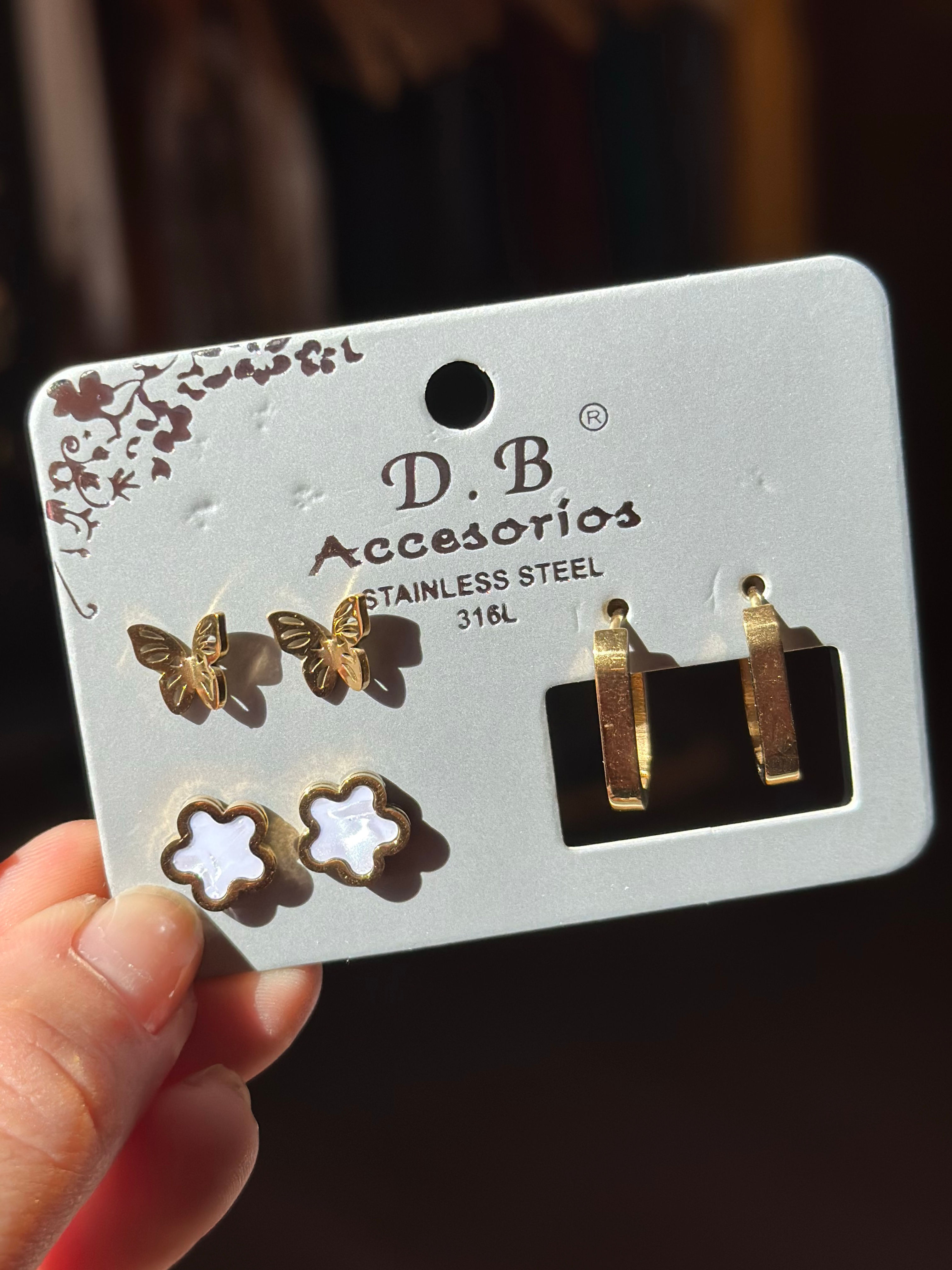 Set de 3 pares de caravanas doradas (acero quirúrgico)