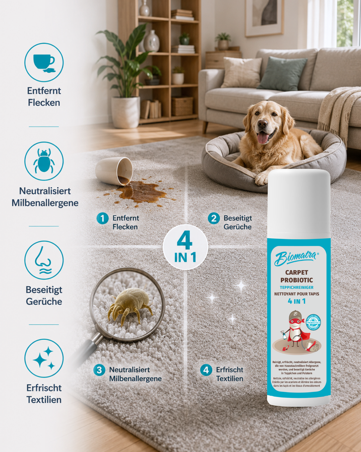 Carpet Cleaner & Odour Remover removes stains and odours from carpets and upholstery