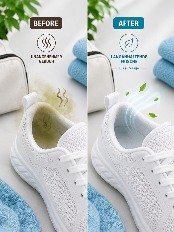 Before and after shoe odour treatment with Shoe Odour Remover – Probiotic | Biomatra®
