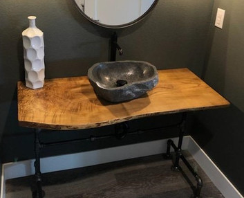Live Edge Ash Slab Custom Bathroom Vanity